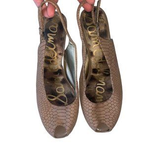 Sam Edelman Heels Size 8 US Tan Brown Snake Print Peep-Toe Slingback Stiletto‎